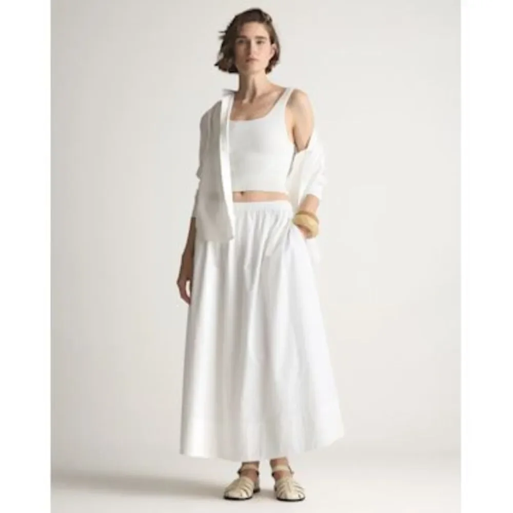 Quince Womens Organic Cotton Poplin A-Line Maxi Skirt Classic White Basic XS - Picture 1 of 3